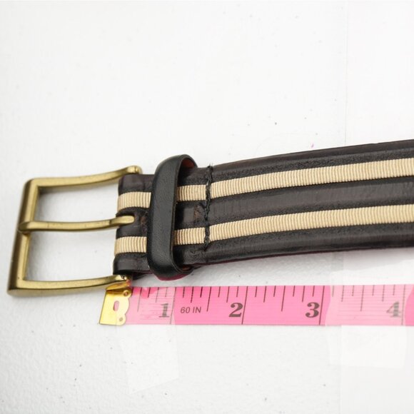 Torino USA Mens Belt Size 44 Black Leather Tan Inlay 1 1/2" Width Brass Buckle - Picture 16 of 16